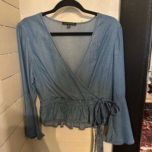 Haute Monde chambray ruffle top
